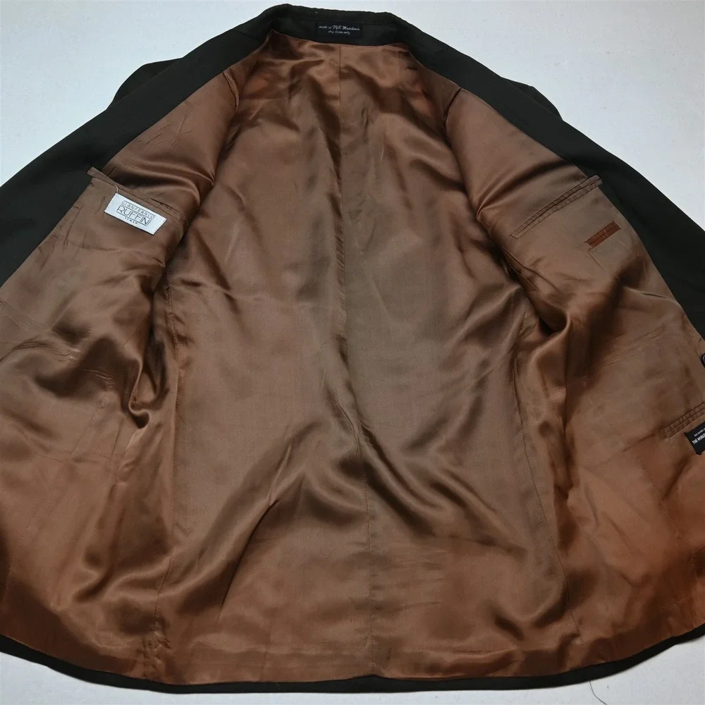 Vtg Y2K 2000s Double Breasted 38R 32x30 Dark Green Wool Mens Jacket Pants Suit